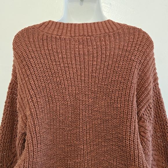 American Eagle - Rust V-Neck Hand Knit Oversized Sweater Cotton - Picture 10 of 15